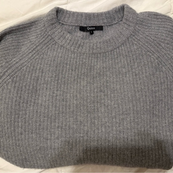 Quince Sweaters - Quince Mongolian Cashmere Fisherman Crewneck Sweater, Grey, L